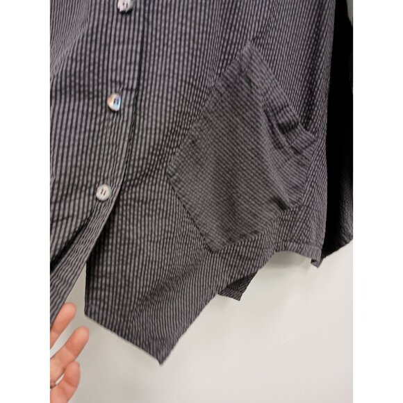 Mill Valley Womens Lagenlook Shirt Small Gray Striped Uneven Coastal Minimalist - Picture 3 of 9